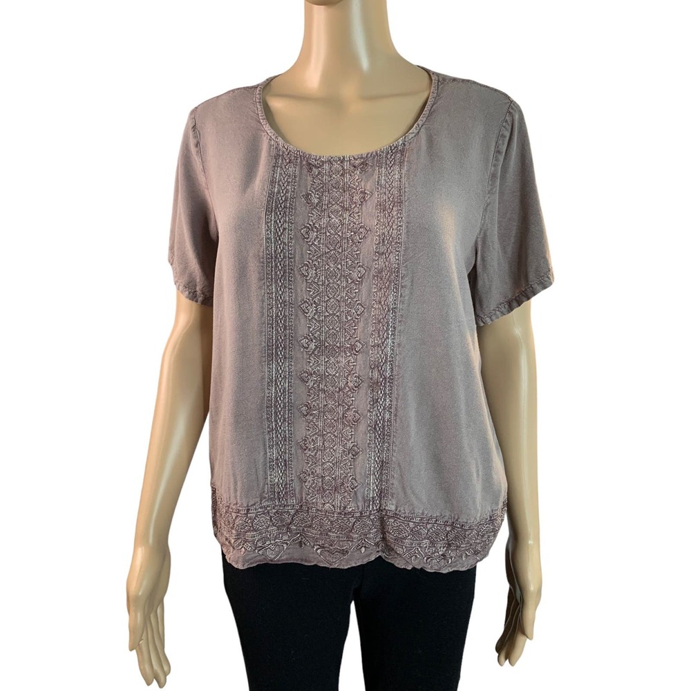 Solitaire Anthropologie Top Womens Sz Small 100% Rayon Lightweight Short Sleeves